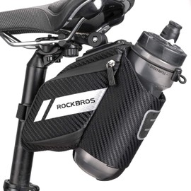 ROCKBROS Bicycle Saddle Bag Bicycle Bag with Bottle Holder Reflective Bicycle Seat Bag for MTB, Road Bike, Folding Bike, Black, Approx. 1 L