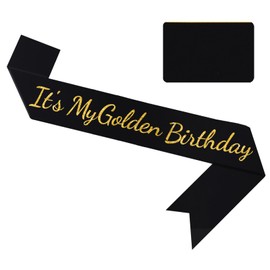 Vuzvuv Black It's My Golden Birthday Sash with Golden Glitter Letters, Funny Gold Birthday Sash for Men, Women