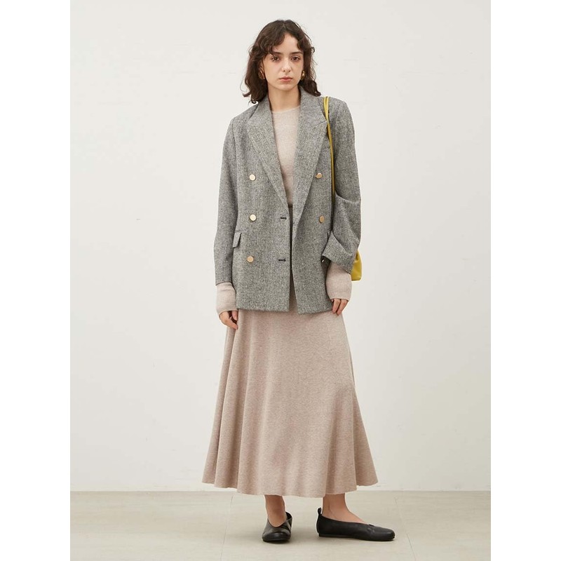 Mirowen 09WNS251175 Women's Soft Rib Knit Flared Skirt, LBEG