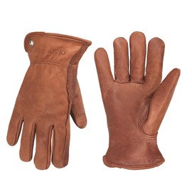 OLSON DEEPAK Retro Brown Leather Work Gloves for Cut/Motorcycle/Farm, Cowhide Work Gloves with Faded Effect for Men (Brown-02, XL)