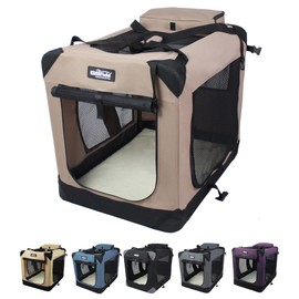 EliteField 3-Door Folding Soft Dog Crate with Carrying Bag and Fleece Bed (2 Year Warranty), Indoor & Outdoor Pet Home (30" L x 21" W x 24" H, Khaki)