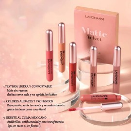 6 Colores De Lápiz Labial Mate De Terciopelo Líquido Mix
