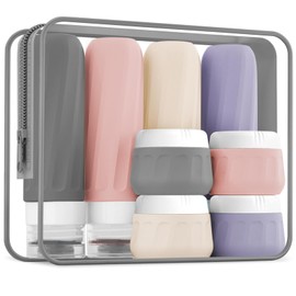 Mrsdry Travel Bottles for Toiletries, Travel Size Toiletries 10 Pack, Tsa Approved Travel Size Containers 3oz, with Travel Essentials Clear Bag, Leak Proof Silicone Squeezable Creams Jars