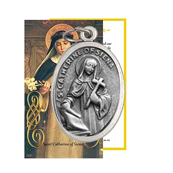 Saint Catherine of Siena Patron of Nurses Prayer Card and Silver Oxidized Medal Blessed by His Holiness