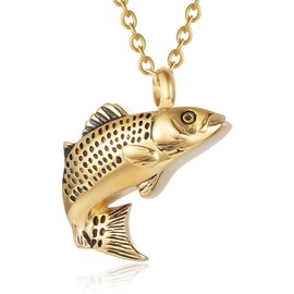 Yuioiow Fish Cremation Jewelry for Ashes Stainless Steel Pendant Locket Keepsake Ash Holder Ashes for Pet/Human Memorial Urn Necklace (Gold)