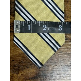 Brooks Brothers Gold, Navy & White Striped Tie 100% Silk Men's Necktie 58"