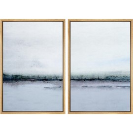 Color-Banner Framed Canvas Print Wall Art Set Misty Watercolor Pastel Abstract Landscape Nature Wilderness Illustrations Art Rustic Minimal for Living Room, Bedroom, Office - 16"x24"x2 Natural