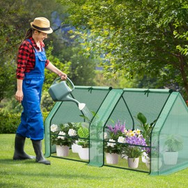 Aoodor 6 x 3 x 3 ft Mini Greenhouse with 2 Zipper Doors, Water-Resistant, UV-Protected for Flowers, Vegetables, and Herbs, Includes 3 Covers
