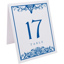 Scottish Thistle Wedding Table Numbers (Select Color/Quantity), White, Royal Blue, 1-20, Double Sided, Tent or Use in a Stand, Great for Parties & Restaurants