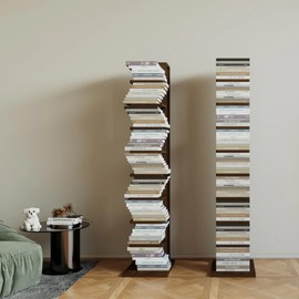 YOWOS 9-Piece Standing Ladder Bookshelf, Wood and Metal Bookcase, Rustic Brown