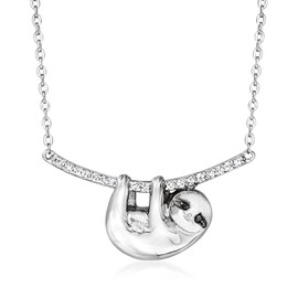 Ross-Simons 0.12 ct. t.w. White and Black Diamond Sloth Necklace in Sterling Silver. 18 inches