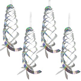 Reflektierende Windspirale Vogelschreck ,4 Stück Silber Reflektierende Vogelschreck,Taubenabwehr Reflektierende Windspiel,Windspirale Vogelabwehr Reflektierend für Protect Garten,Hof, Obstgarten