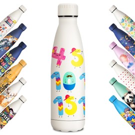 KollyKolla Stainless Steel Drinking Bottle, 500 ml, 3D Print Drinking Bottle, Sports Bottle, Suitable for Carbonated Drinks, Leak-Proof Thermos Flask, BPA-Free, Drinking Bottles for Children, School,