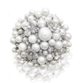 Elegant and Beautiful Pearl Silver Plated Heart Flower Zirconia Crystal Antique Brooch (PearlBunch)