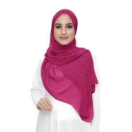 Sparkle Shimmer Gold Glitter Women's Chiffon Hijab Head Scarf Shawl Wrap Lightweight (Dark Pink)