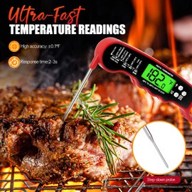 Digital Instant Read Meat Thermometer Kitchen Cooking LCD Food Thermometer with Backlight Waterproof Electric BBQ Thermometer with Wide Temperature Range for Turkey Grill Oven Oil Deep Fry