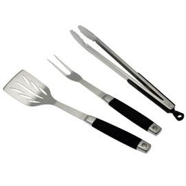 Dehner BBQ Barbecue Utensils Set of 3 Stainless Steel/Plastic, Silver/Black