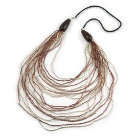 Avalaya Long Layered Multi-strand Plum/Transparent Glass Bead Black Faux Leather Cord Necklace/ 100cm Long