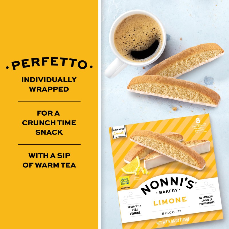 Nonni's Bakery Limone Biscotti Cookies, Individually Wrapped Coffee and Tea