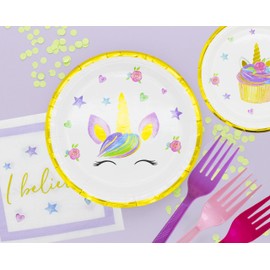 Unicorn Plates and Napkins (100 pcs) Unicorn Birthday Plates, Unicorn Napkins for Birthday Party, Unicorn Party Paper Plates, Forks, Unicorn Themed Birthday Party Supplies for Girls, 25 Serves