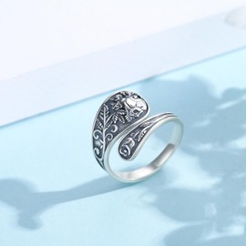 CRWENG Sunflower Turquoise Open Ring for Women Sterling Silver Turquoise Spoon Ring Vintage Adjustable Spoon Rings Sunflower Jewelry Gifts for Women (Skull)