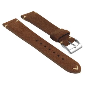StrapsCo Hand-Stitched Suede Leather Quick Release Watch Band Strap - Brown - 20mm - Short Length