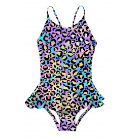 Xumplo Girls Swimsuits Toddler One Piece Leopard Print Swimwear Off Shoulder Beach Bathing Suit for Kids 8-10 Years