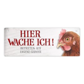 Betreten auf eigene Gefahr - Hier wache ich! Metal Sign XL with Chicken Motif