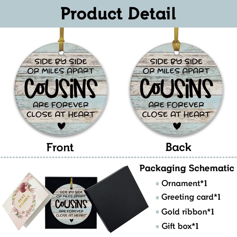 REWIDPARTY Best Gifts for Cousin Christmas Ornament Keepsake Sign Round