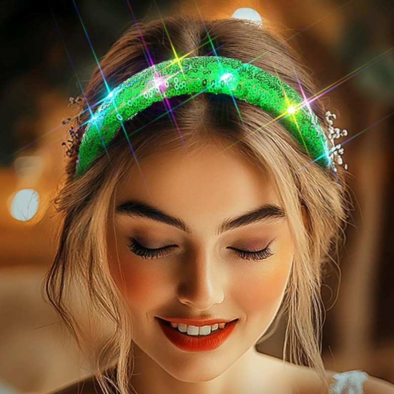 Barode Light Up Sequin Wide Headbands Blue Sparkly Costume Hair
