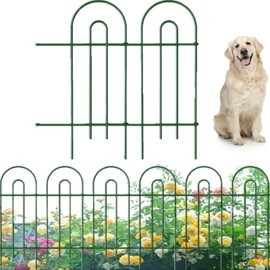 AMAGABELI 14 Panels 32in(H)×20ft(L) Decorative Garden Fence No Dig Rustproof Metal Pre-Linking Fence Panels Garden Edging Border Animal Barrier Fencing for Flower Beds Yard Patio Outdoor Decor Green