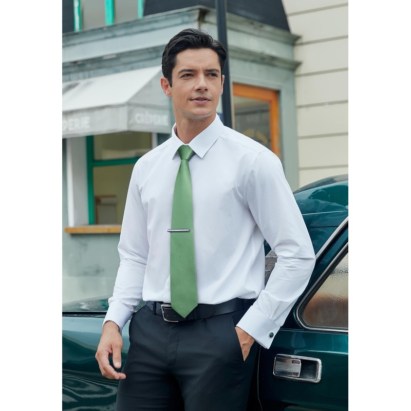 HISDERN Men's Tie Classic Plain Tie and Pocket Square Tie