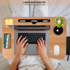 OHAHO Laptop Bed Desk, Foldable Lap Table with Cup Holder, Tablet Slot, Portable Stand for Working, Writing, Drawing (Brown)