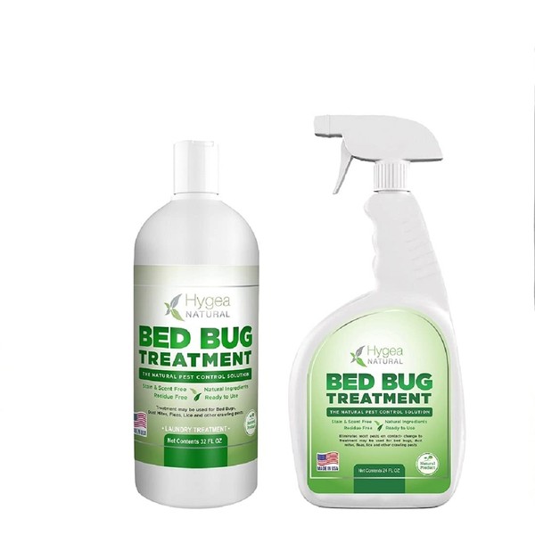 Hygea Natural Bed Bug Spray DIY Extermination Kit- Lice Spray Treatment- Non-Toxic, Odorless,Safe for children and pets, All water safe surfaces- inclues bed bug spray and bed bug laundry additive