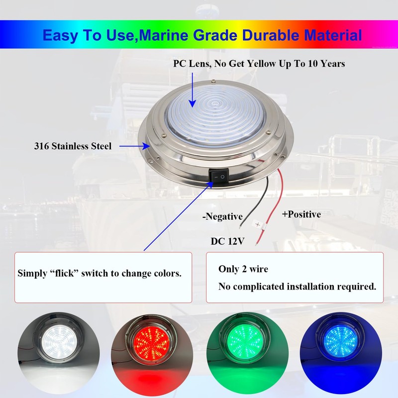 Vcanuplms Marine Boat Dome Lights, 7 Inch RGBW LED Cabin