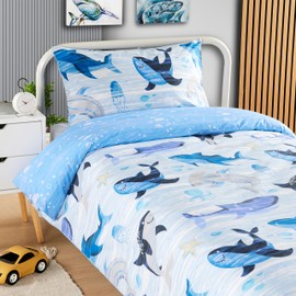 Olivia Rocco Sharks Duvet Cover Set Bedding for Kids Soft Cotton Reversible Design Quilt Bed Covers with Pillowcases, Single