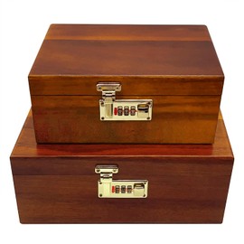 MFLUEEWR 2pcs Locking Wooden Keepsake Box,Large Acacia Wooden Box with Hinged Lid with Combination Lock,Wood Box,Wood Storage Box,Decorative Storage Boxes Wooden Gift Box,Memory Box