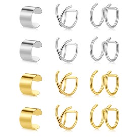 JFORYOU Ear Cuff Ear Cuff Stainless Steel Fake Helix Clips Ring No Piercing Cartilage Earring, Metal, CZ