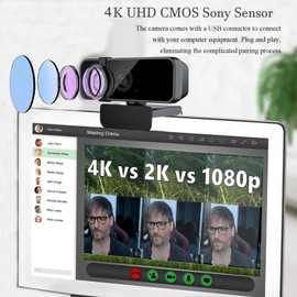 YOUPECK Webcam 4K, Streaming Webcam with Remote, Compatible with Sensor, Noise-Canceling Dual Mics Computer Camera, Auto-Focus, Low Light Correction Ideal for Streaming, OBS, PC,Laptop,Desktop