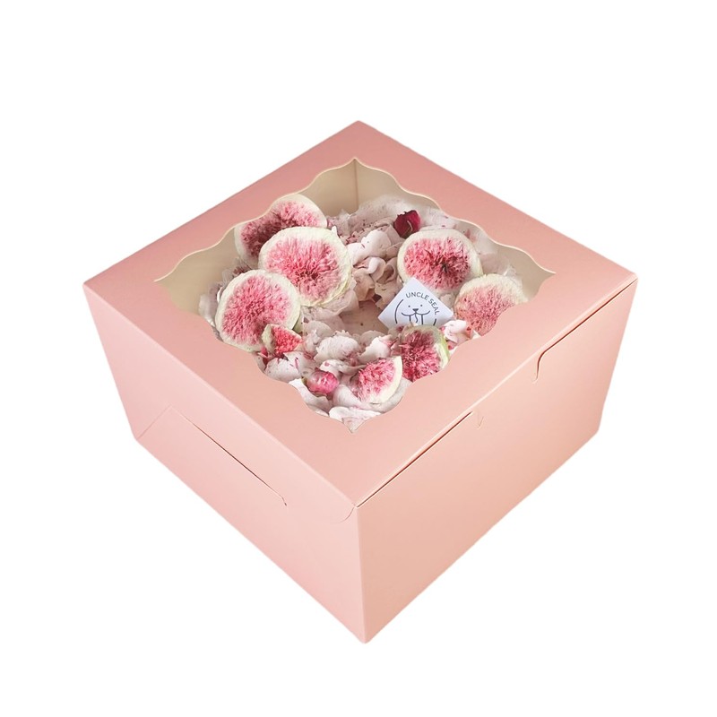 qiqee 10x10x5 Cake Box, 4 Sets Pink Cake Box with
