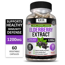 Kaya Naturals Elderberry Immune Support | Elderberry with Zinc and Vitamin C for Adults Elderberry Vitamins, Probiotics & Turmeric 1200mg Immune System Booster Sambucus Elderberry Capsules - 60 Count