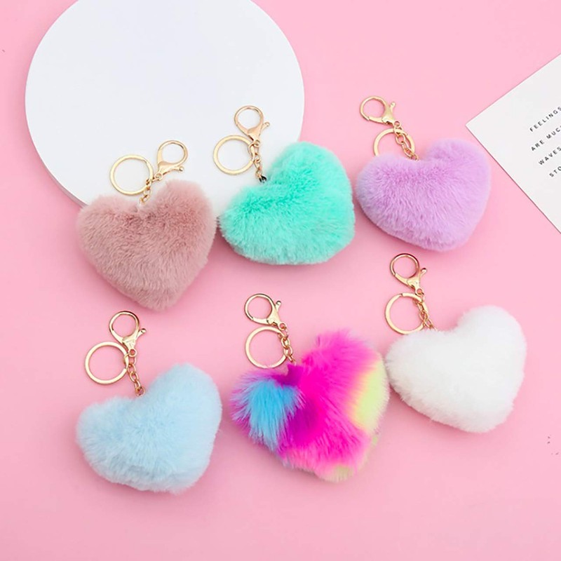 CHROME CRANE WB078 Women's Heart Brushed Fluffy Cute Key Ring