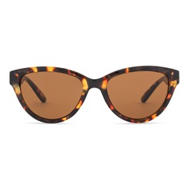 Rae Dunn - CHLOE Premium Sunglasses with HELLO SUNSHINE. Signature Artwork (Shiny Multi Tortoise w/Brown Lens)