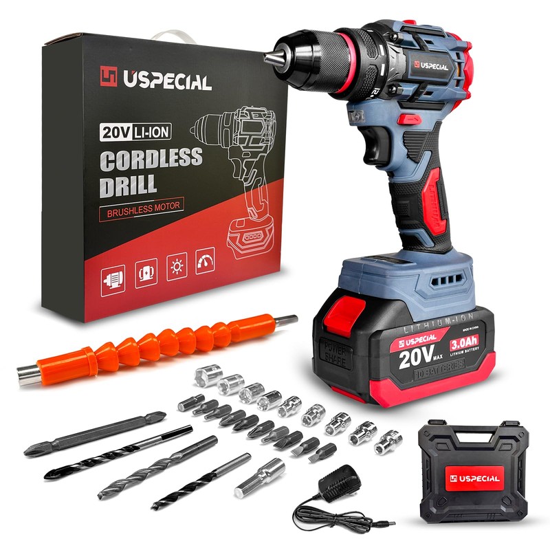 20V Cordless Brushless Power Drill Set, 443 in-lbs, 3/8-Inch Chuck