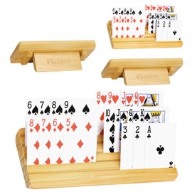 Card Holders for Playing Cards with Adjustable Stand Set of 4, Playing Cards Holders Organizer for Adults Seniors Kids, 5 Slots Wooden Card Holder for Canasta Hand and Foot Bridge