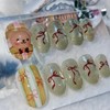 Century Bear and Burgundy Ribbon Handmade Nail Tips - Petit