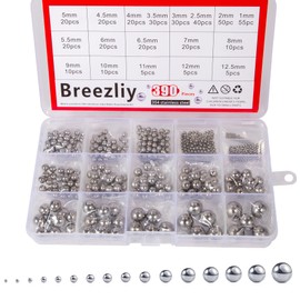 Breezliy 304 Stainless Steel Ball18 Sizes 1-12.5mm Metric Precision 304 Stainless Steel Assorted Loose Bicycle Bearing Steel Ball Assortment Kit 390pcs