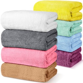 Peryiter 8 Pcs Bath Towel Set Microfiber 28 x 55 Inches Beach Towels Quick Dry Bath Towels Coral Velvet Highly Absorbent Soft Bath Towels Bathroom Shower Towels for Gym Travel Pool(Multi Colors)