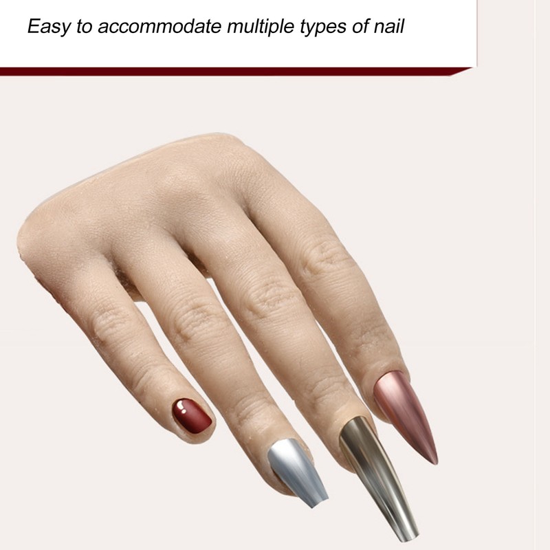 Nail Practice Hand Soft Silicone Mannequin Hand with Adjustable Clamp