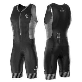 SLS3 Triathlon Suits Mens – Quick Drying Trisuit Triathlon Men, Comfortable Sleeveless AG Tri Suit with FRT Fabric (Black/Gray Stripes, Medium)